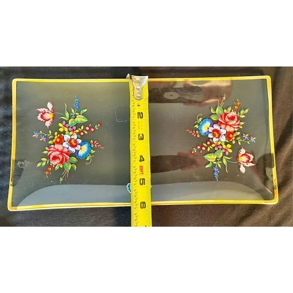 Vintage Silver City Glass NOS Floral Hand Painted Serving Tray Beautiful